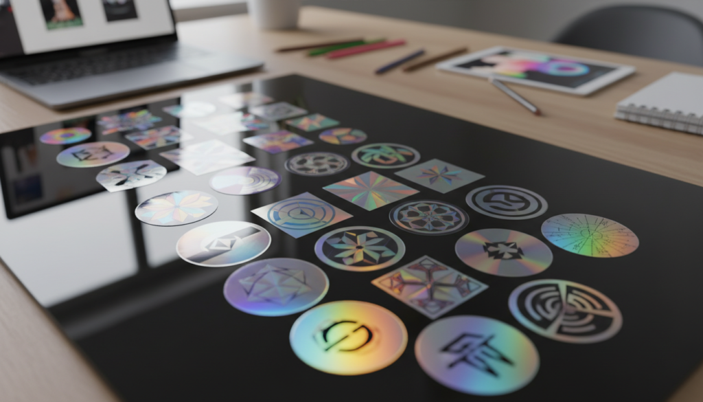 Holographic and mirror stickers showcasing rainbow effect