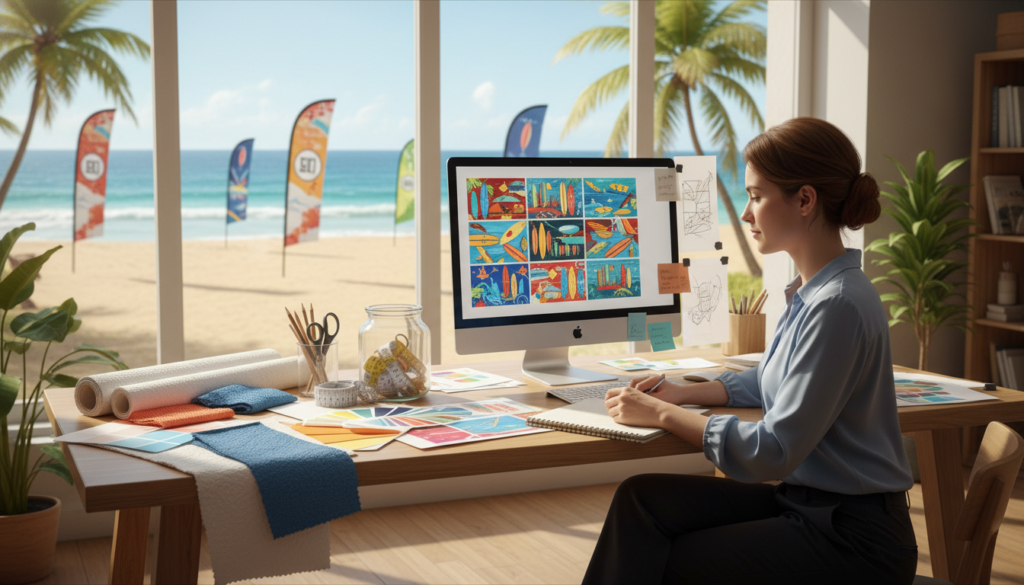 Ordering process for custom beach flags